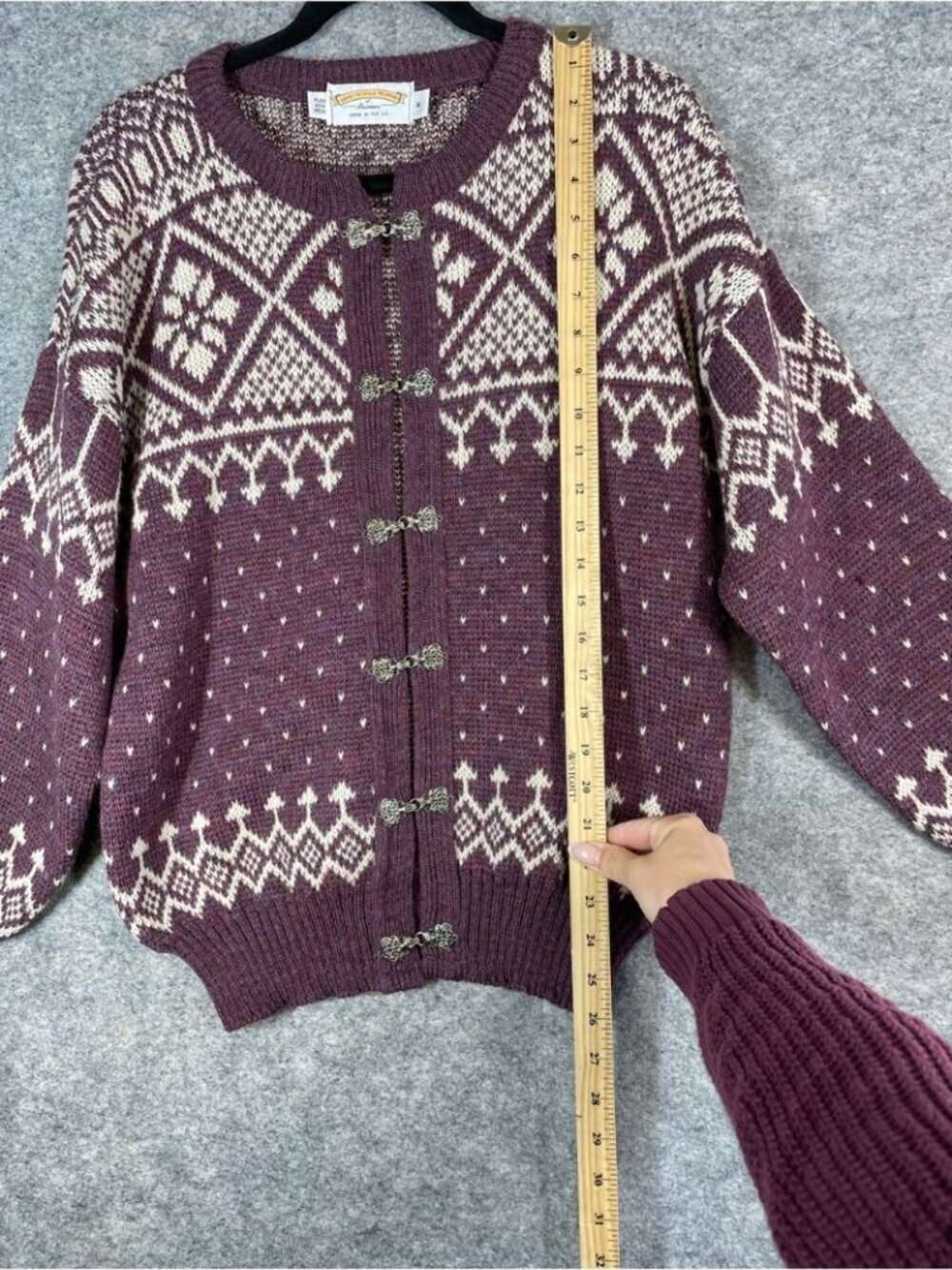 James Pringle Weavers Wool Cardigan Purple Nordic Fair Isle Cottagecore Medium - Picture 9 of 15